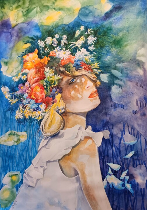 Картина под названием "Summer girl" - Anastasia Weishaupt, Подлинное произведение искусства, Акварель