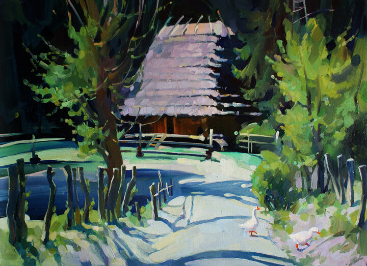 Картина под названием "Деревянская тишина" - Анастасия Ярошевич, Подлинное произведение искусства, Масло