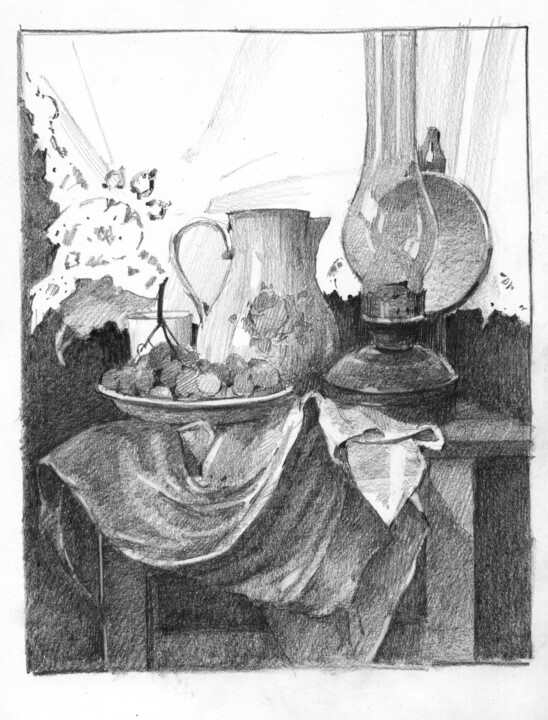 Drawing titled "Натюрморт с виногра…" by Anastasia Yarosevitch, Original Artwork, Pencil