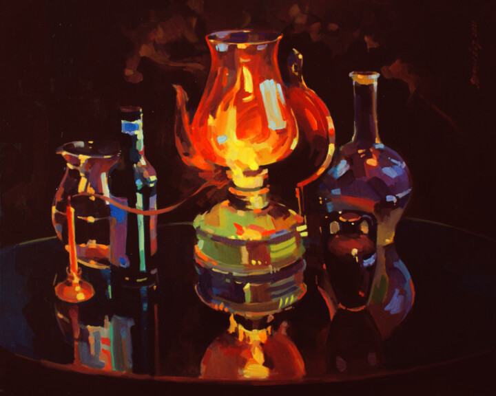 「Свеча горела」というタイトルの絵画 Анастасия Ярошевичによって, オリジナルのアートワーク, オイル ウッドストレッチャーフレームにマウント