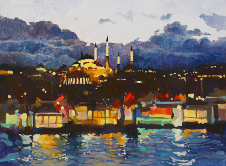 Картина под названием "Огни Стамбула" - Анастасия Ярошевич, Подлинное произведение искусства, Масло
