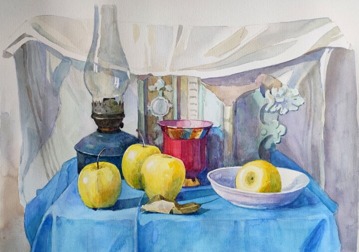 Painting titled "Yellow apples" by Anastasia Yarosevitch, Original Artwork, Watercolor