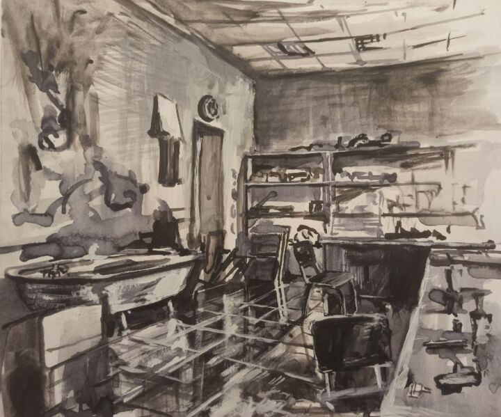 Картина под названием "Studio." - Анастасия Черкасская, Подлинное произведение искусства, Акварель