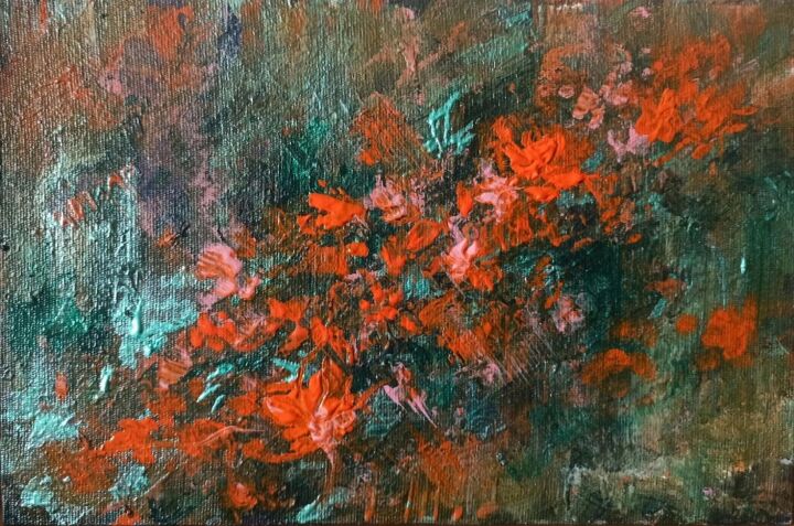 Картина под названием "Garden in the rain" - Анастасия Черкасская, Подлинное произведение искусства, Акрил