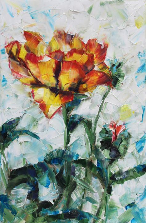 Картина под названием "Солнечный цветок" - Анастасия Петренко, Подлинное произведение искусства, Масло