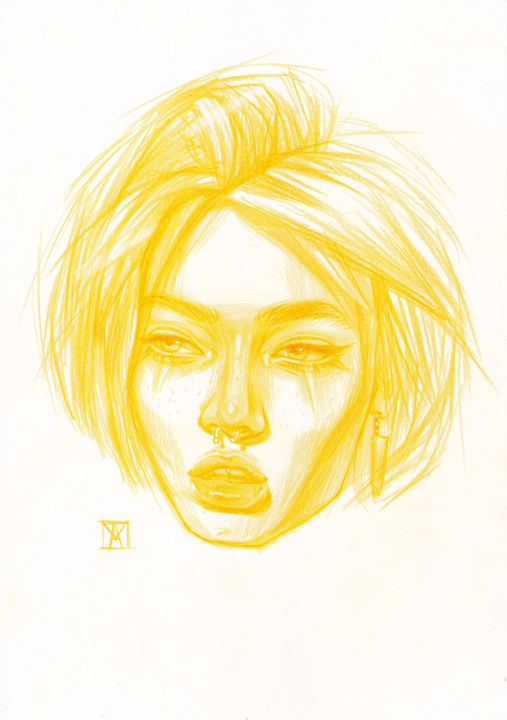 Рисунок под названием "'Lemon Yellow №107'" - Anastasia Terskih, Подлинное произведение искусства, Цветные карандаши