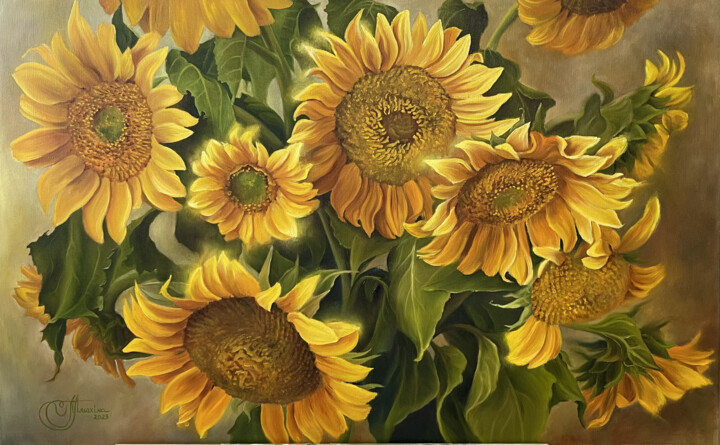 Pintura intitulada "Sunflowers" por Anastasiia Alekhina, Obras de arte originais, Óleo Montado em Armação em madeira