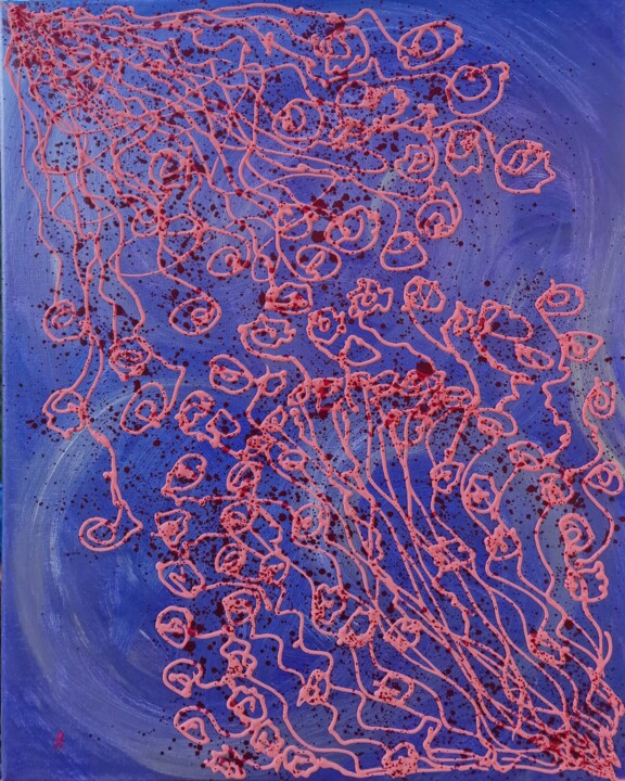 Painting titled "Pink Corals" by Anastasiia Doro, Original Artwork, Acrylic Mounted on Wood Stretcher frame