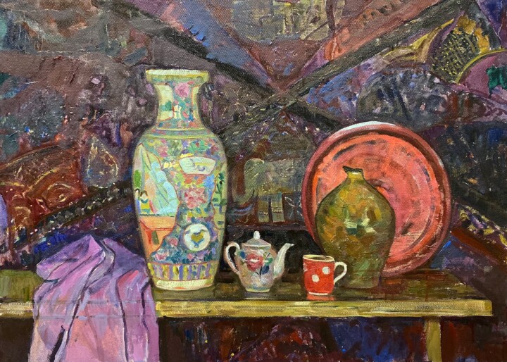Painting titled "Still life with Chi…" by Anastasiia Goreva, Original Artwork, Oil