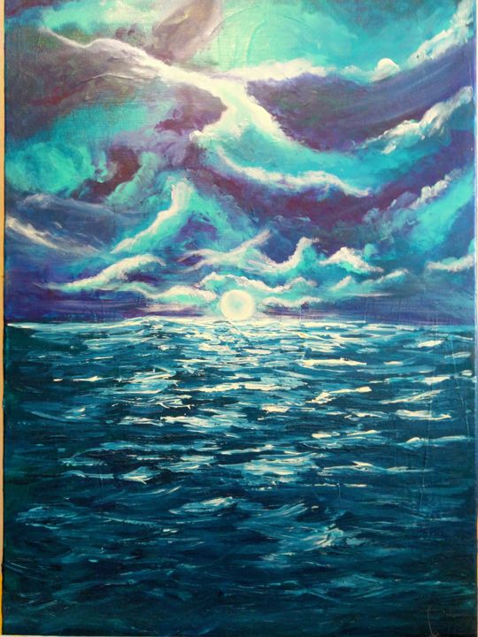 Картина под названием "Moonlight sonata" - Asia Gurova, Подлинное произведение искусства, Акрил Установлен на Деревянная рам…