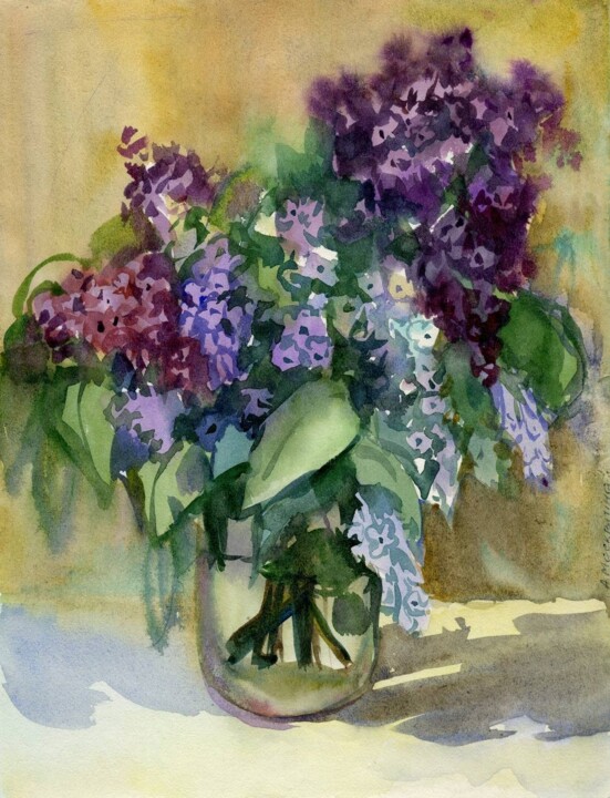 Painting titled "«Lilac» Original Wo…" by Anastasiia Moskvitina, Original Artwork, Watercolor