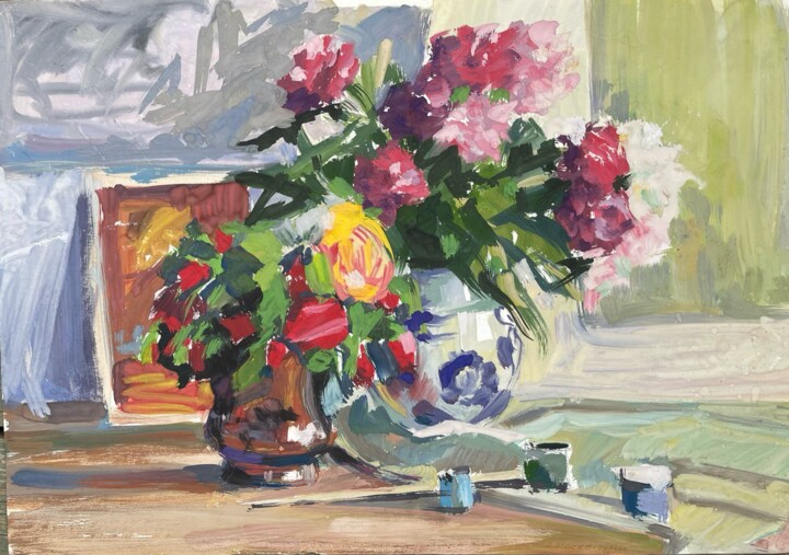 Painting titled "“ Spring Still Life…" by Anastasiia Moskvitina, Original Artwork, Gouache