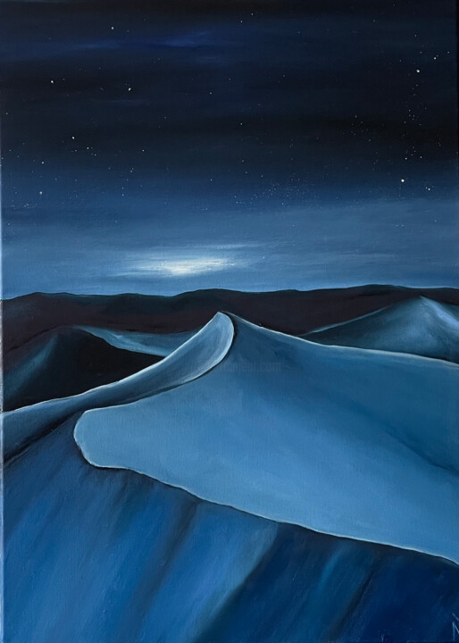 Pintura titulada "Night in the desert" por Anastasiia Novitskaya, Obra de arte original, Oleo Montado en Bastidor de camilla…