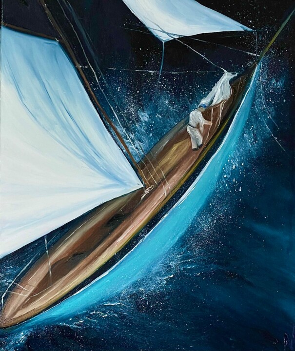 Ζωγραφική με τίτλο "Through the waves" από Anastasiia Novitskaya, Αυθεντικά έργα τέχνης, Λάδι Τοποθετήθηκε στο Ξύλινο φορείο…