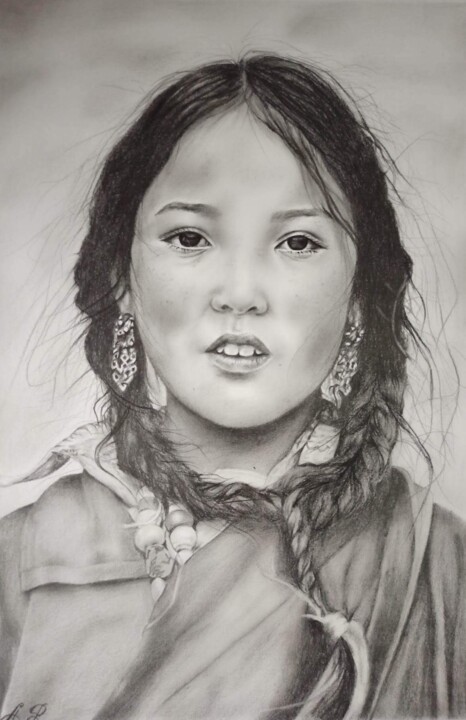 "Tibetan girl with b…" başlıklı Resim Anastasiia Poberezhets tarafından, Orijinal sanat, Kalem