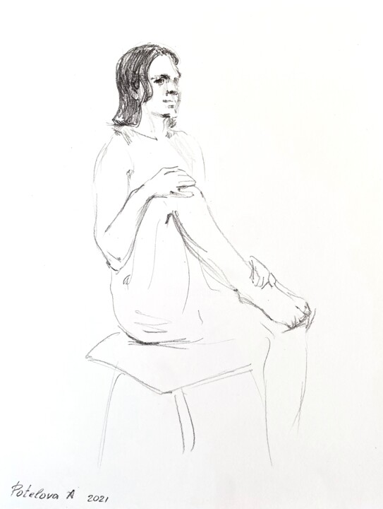 Rysunek zatytułowany „Sitting 3” autorstwa Anastasiia Potelova, Oryginalna praca, Grafit