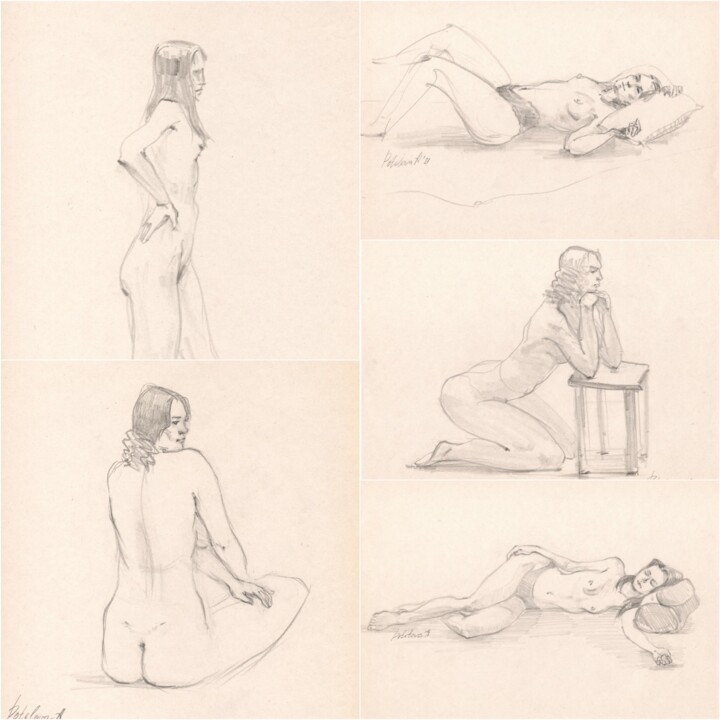 Disegno intitolato "Set of five sketche…" da Anastasiia Potelova, Opera d'arte originale, Matita