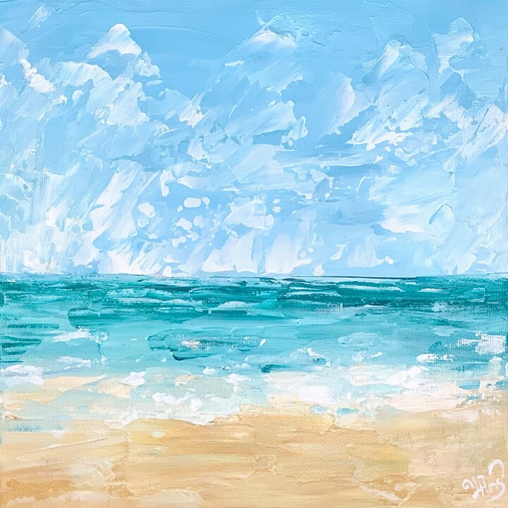 Painting titled "Beach" by Anastasiia Ulle, Original Artwork, Acrylic