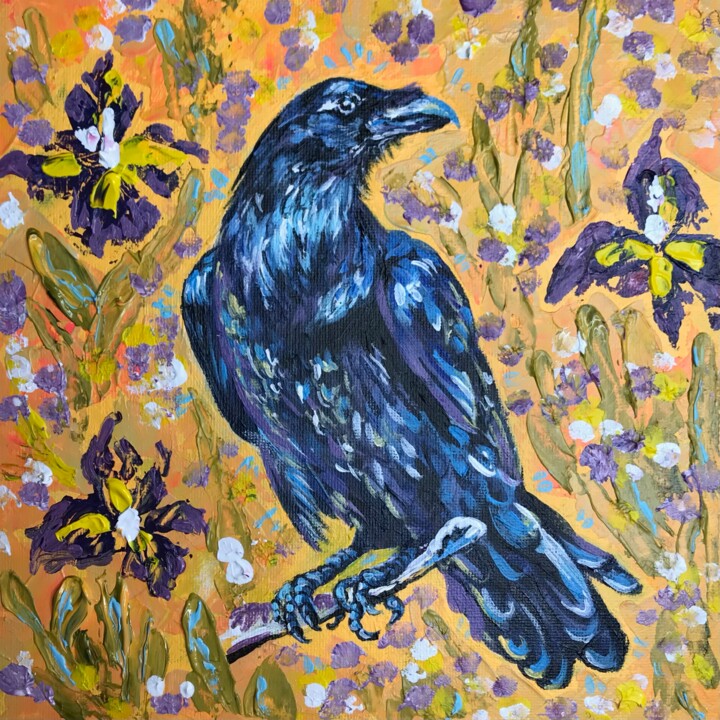 Painting titled "Raven" by Anastasiia Ulle, Original Artwork, Acrylic