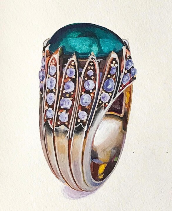 Painting titled "'Emerald ring'" by Anastasija Terskiha, Original Artwork, Tempera