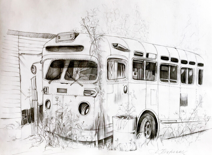 "'Abandoned bus'" başlıklı Resim Anastasija Terskiha tarafından, Orijinal sanat, Grafit