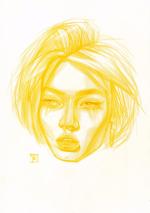 Рисунок под названием "'Lemon Yellow №107'" - Anastasija Terskiha, Подлинное произведение искусства, Цветные карандаши