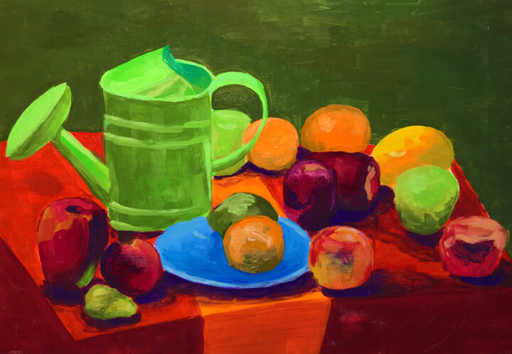 Painting titled "Still life with app…" by Anastasija Terskiha, Original Artwork, Gouache