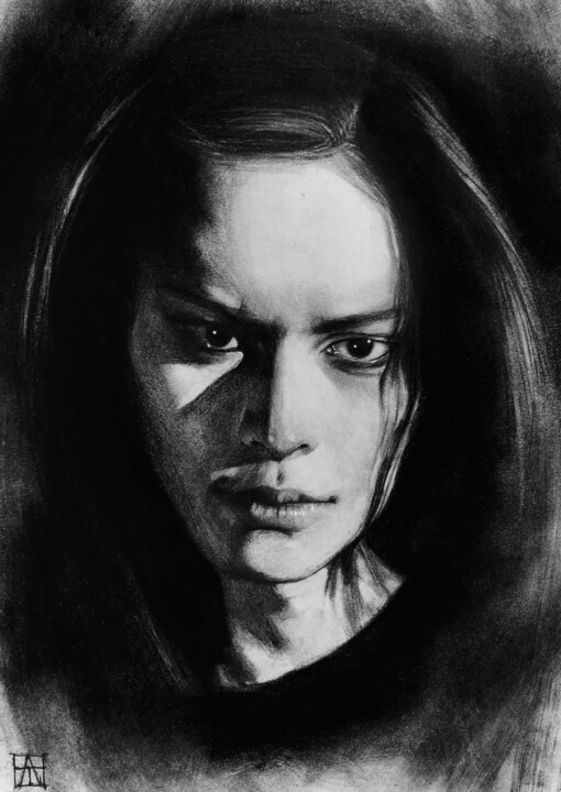 Drawing titled "ATSUSHI" by Anastasija Terskiha, Original Artwork, Charcoal