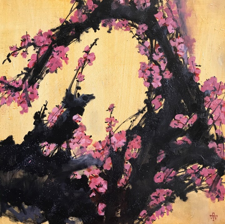 Malerei mit dem Titel "Sakura" von Anastasija Terskiha, Original-Kunstwerk, Öl Auf Keilrahmen aus Holz montiert