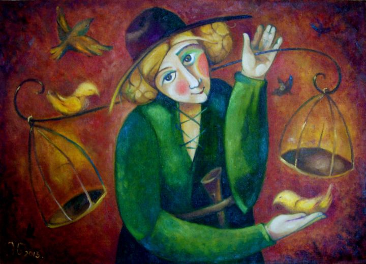Картина под названием "Птушка-пастушка" - Anastasiya Balysh, Подлинное произведение искусства, Масло