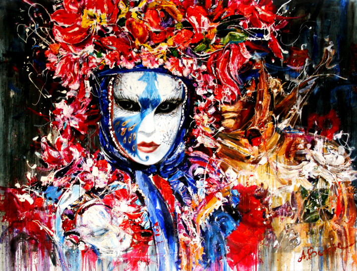 Pintura titulada "Venice Carnival. Мa…" por Anastasiya Bernie, Obra de arte original, Oleo