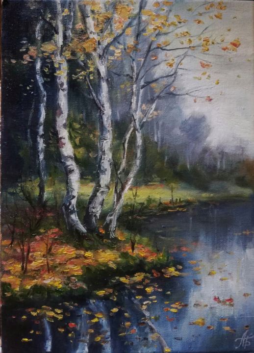 Картина под названием "Октябрь" - Anastasiya Bondarenko, Подлинное произведение искусства, Масло Установлен на Деревянная ра…