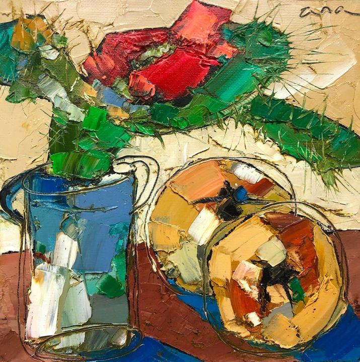 「Still life with cac…」というタイトルの絵画 Anastasiya Kimachenkoによって, オリジナルのアートワーク, オイル