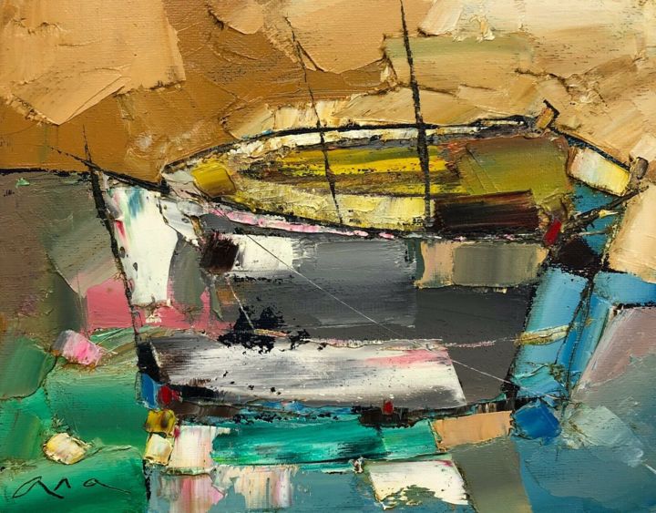 Malerei mit dem Titel "Boats" von Anastasiya Kimachenko, Original-Kunstwerk, Öl