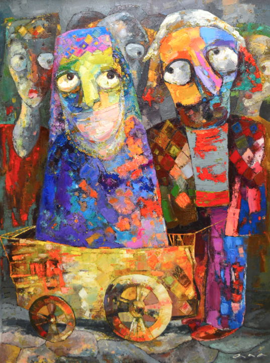 Painting titled "New Neighbors" by Anastasiya Kimachenko, Original Artwork, Oil