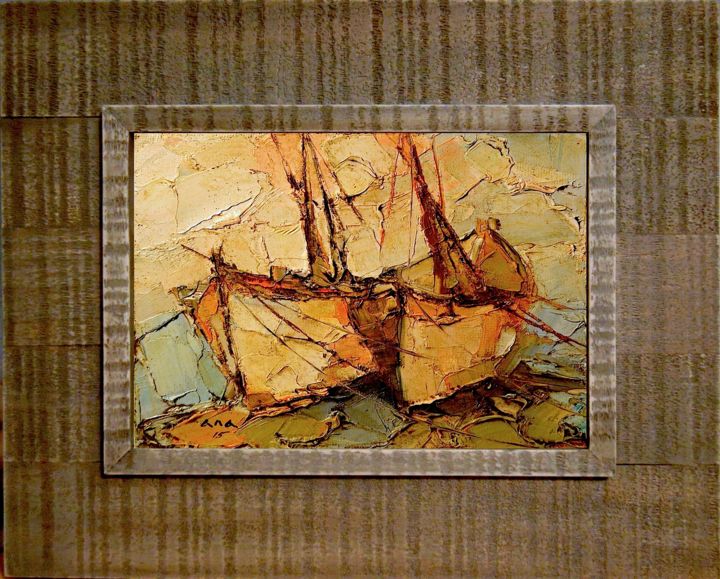 Painting titled "Boats" by Anastasiya Kimachenko, Original Artwork, Oil