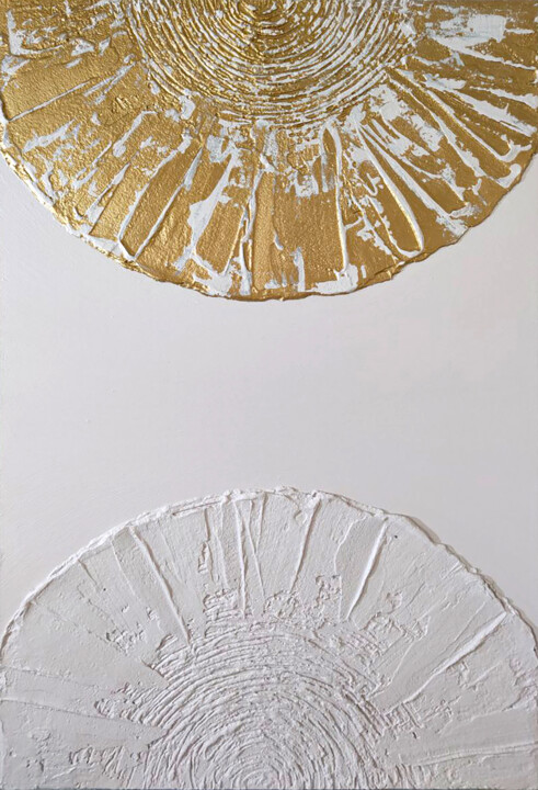Peinture intitulée "Gold flower" par Anastasiya Nagaeva, Œuvre d'art originale, Plâtre Monté sur Châssis en bois