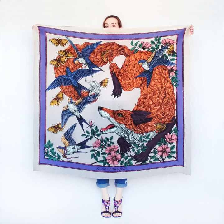 Art textile intitulée "Handkerchief " Sly…" par Anastasiya Neshumova, Œuvre d'art originale, Tissu