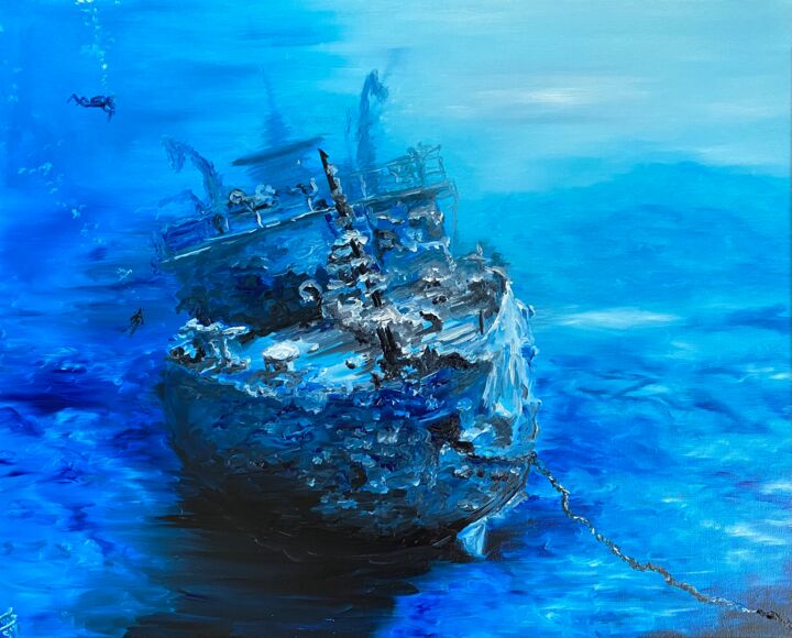 Painting titled "Seascape Painting S…" by Anastasiya Posylaeva, Original Artwork, Oil