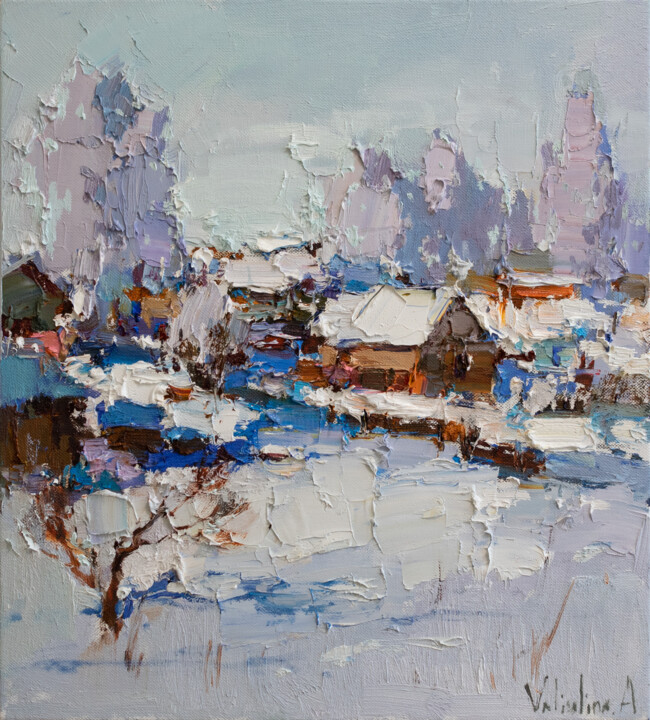Painting titled "Winter Landscape -…" by Anastasiya Valiulina, Original Artwork, Oil