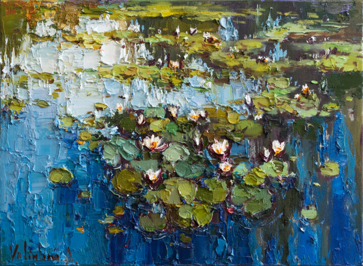 Картина под названием "White water lilies,…" - Anastasiya Valiulina, Подлинное произведение искусства, Масло