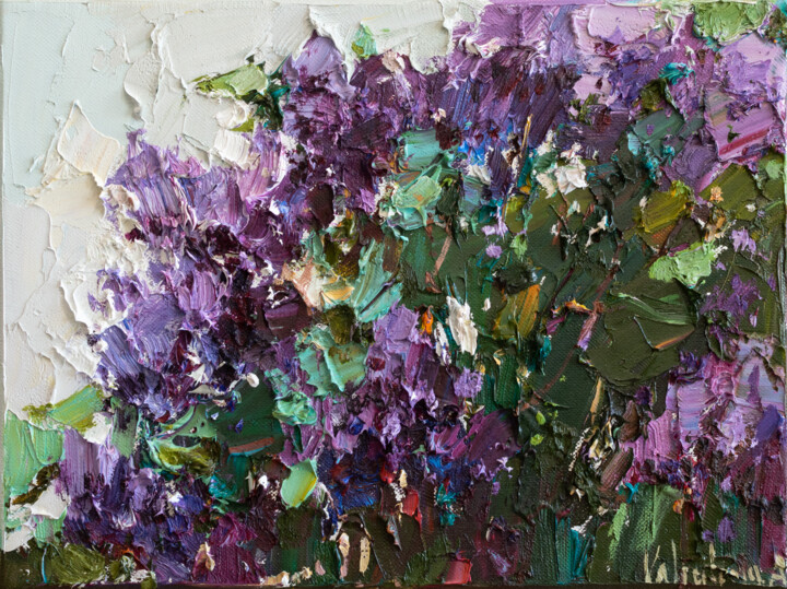 Картина под названием "lilacs impasto pain…" - Anastasiya Valiulina, Подлинное произведение искусства, Масло
