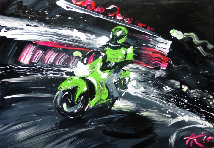 Malarstwo zatytułowany „Night Rider, 100x70…” autorstwa Kachina, Oryginalna praca, Akryl