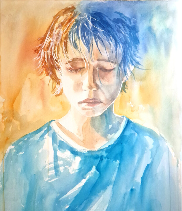 Painting titled "Boys Don't Cry" by Anastassiya Suslova, Original Artwork, Watercolor