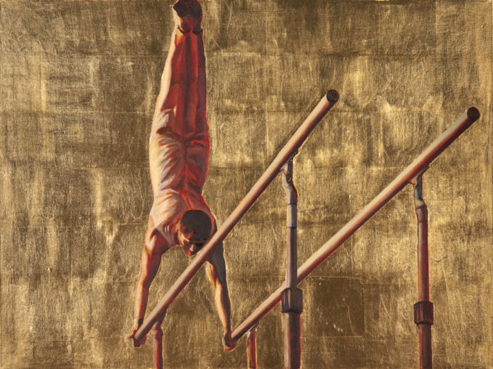 Painting titled "Golden gymnast" by Anatassia Markovskaya, Original Artwork, Oil Mounted on Wood Stretcher frame