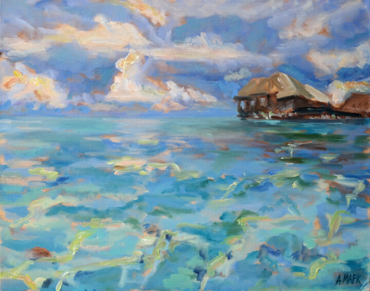Ζωγραφική με τίτλο "Blue paradise" από Anatassia Markovskaya, Αυθεντικά έργα τέχνης, Λάδι Τοποθετήθηκε στο Ξύλινο φορείο σκε…