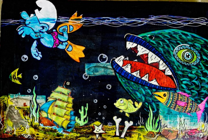 Collages titulada "Aquarium" por Anatole Zwazo, Obra de arte original, Collages