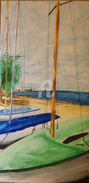 Painting titled "Voiliers Atlantique" by Anatole63, Original Artwork, Watercolor