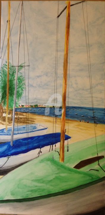 Schilderij getiteld "Voiliers Atlantique" door Anatole63, Origineel Kunstwerk, Aquarel