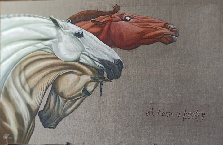 Schilderij getiteld "A horse" door Anatoli Caftaev, Origineel Kunstwerk, Olie